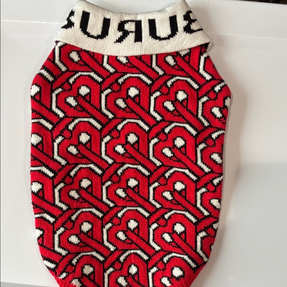 Red and White Patterned Dog Valentine Sweater